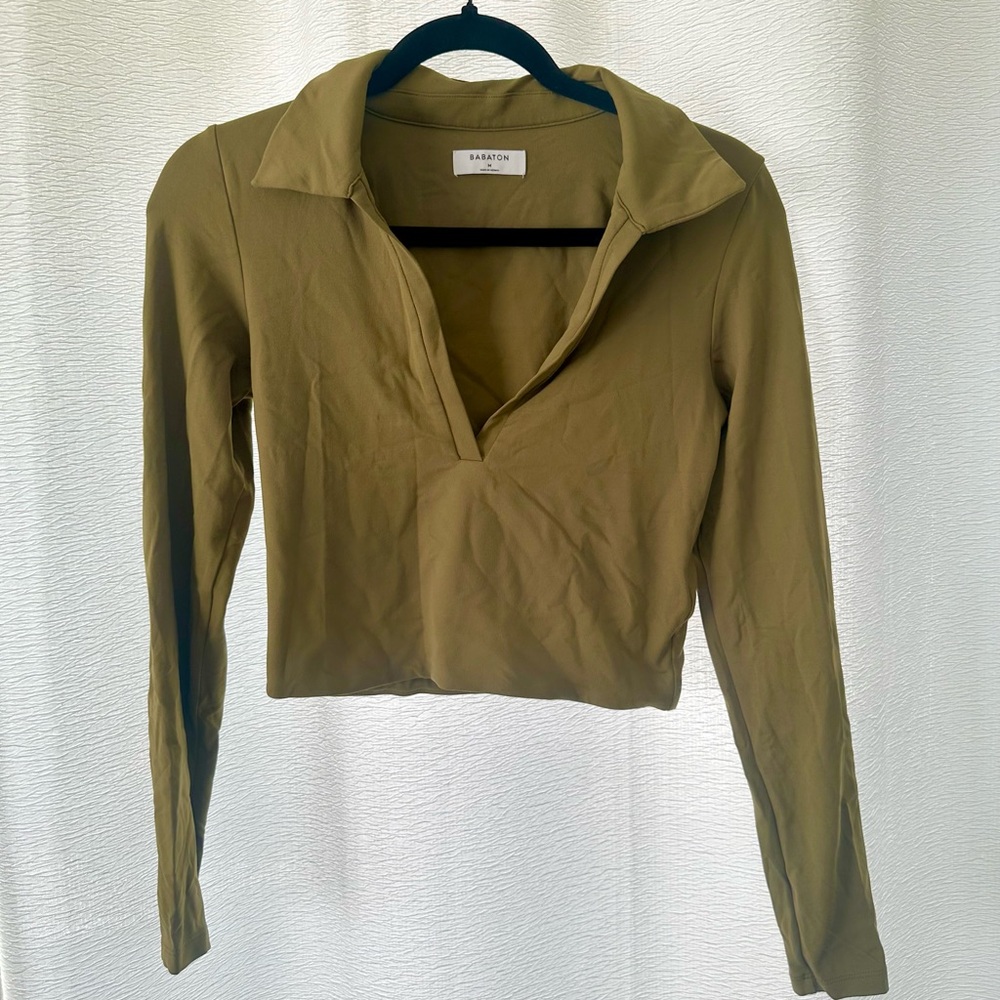 Babaton Long-Sleeve Cropped Polo Top